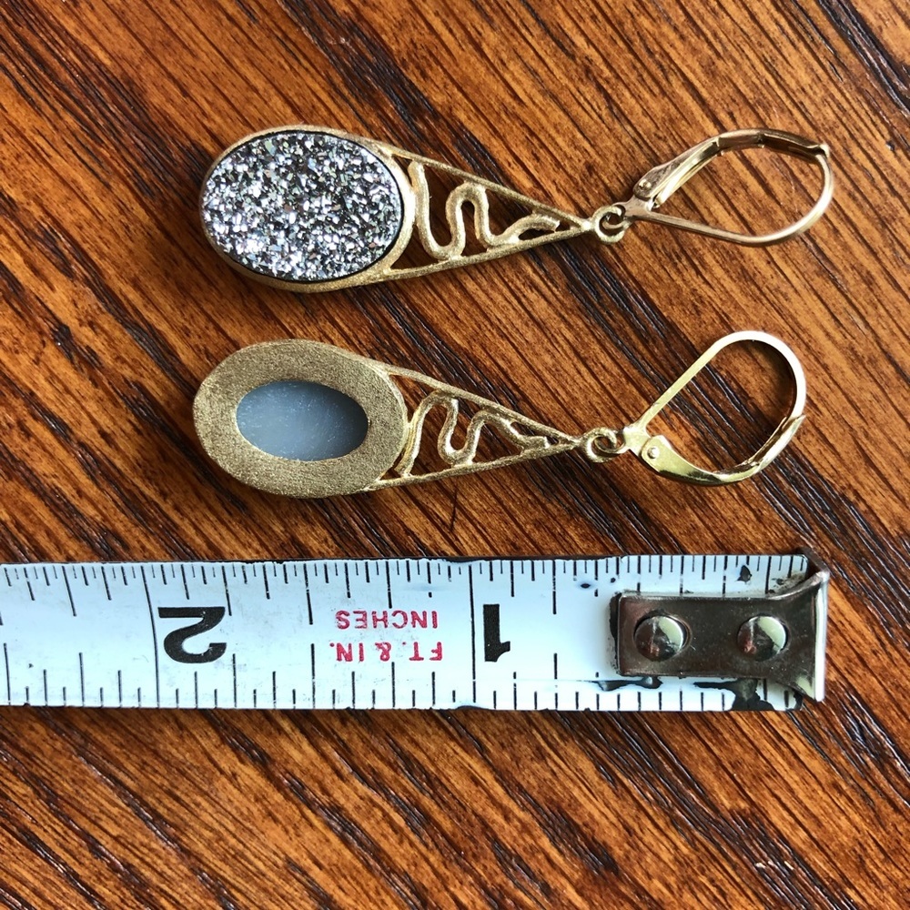 Matte‎ Gold & Silver Druzy Drop Snake Earrings - Picture 5 of 5